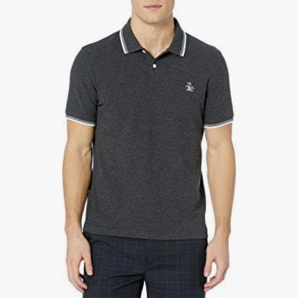 Original Penguin Polo Shirt grey Tipped Birdseye Slim fit Short Sleeve men's M